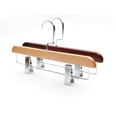 China New Eco-Friendly Manufacturer Hanger Wooden Trouser Hangers Edges Hangers With Metal Clips for sale