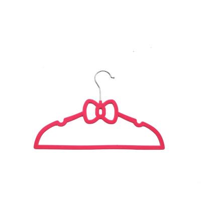 China Kingston Eco-Friendly Cute Bowknot Velvet Hanger Children Kids Flocked Hanger for sale