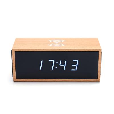 China Mirror LED Display Charger Radio Wooden Acrylic Wireless Speaker With Alarm Clock for sale