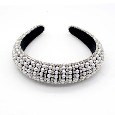 China Full Bling Diamond Headbands High Quality Hair Accessories White Beaded Headband Full Rhinestone Rhinestone Diamond Headbands Wide Hair Bands For Girls for sale