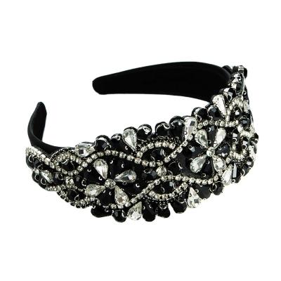 China Full Bling Diamond Headbands Luxury Retro Winter Bling Headbands Flower Elastic Crystal Headband Bling Headbands For Women for sale