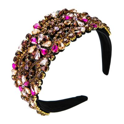 China Full Diamond Headbands Luxury Baroque Wide Edge Bling Rhinestone Rhinestone Headbands For Women Retro Diamond Flower Headband Colorful for sale