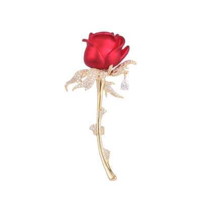 China Luxury brooch 18k rose gold brooch women rinhestone luxury flower rose gold brooches rose brooch for ladies for sale