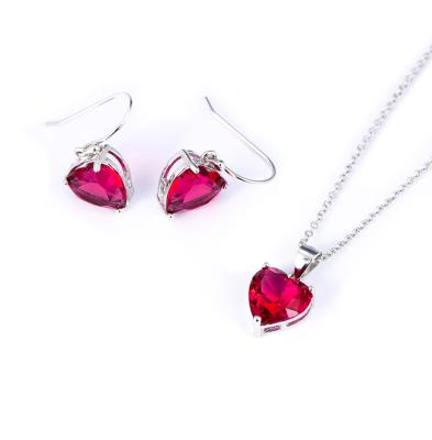 China Red Heart Shape Jewelry Sets 925 Sets 925 Sterling Silver Wedding Bridal Jewelry Necklace And Earring Sets Red Heart Shape Jewelry Sets For Women for sale