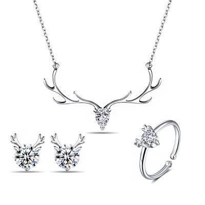 China Christmas Jewelry Sets Women Christmas Jewelry Sets Women Earrings Necklace Ring Set 925 Silver Cubic Zirconia Deer Jewelry Set for sale