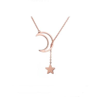 China 925 Sterling Sliver Necklaces 2021 Design 925 Sliver Jewelry Rose Golden Star And Moon Necklaces For Women for sale