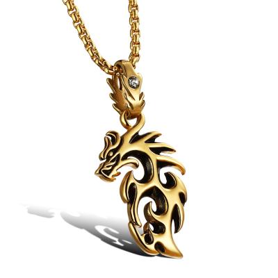 China Chinese Style Pendant Titanium Steel Necklace Fire Dragon Jewelry Punk Dragon Accessories Diamonds Necklace For Men for sale