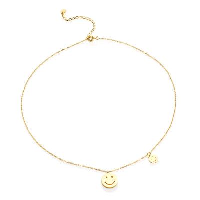 China Happy Face Necklace Gold Plated Stainless Steel Jewelry Happy Face Necklace Smile Face Pendant Steel Necklace for sale