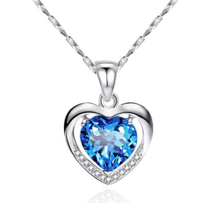 China 925 Sterling Silver Silver Pendant Heart Shape Necklace Zircon Diamond Heart Pendant Necklace For Women for sale