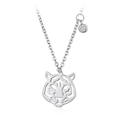 China 925 Sterling Silver Jewelry Zodiac Tiger Head Animal Head Animal Tiger Necklace Tiger Necklace For Women for sale