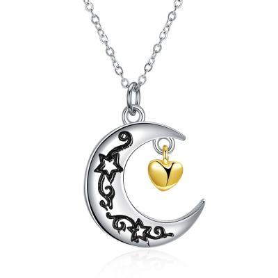 China 925 Sterling Silver Moon Necklace Gold Heart Moon Necklace Moons Necklace Gold Lover Jewelry Heart Pendant Silver For Women for sale