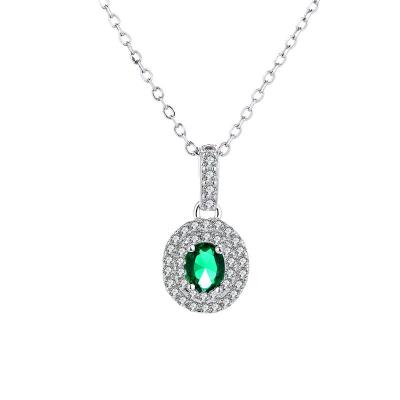 China Green Pendant Necklace 925 Sterling Silver Green Diamond Shape Green Pendant Necklace CZ Pendant Necklace For Women for sale