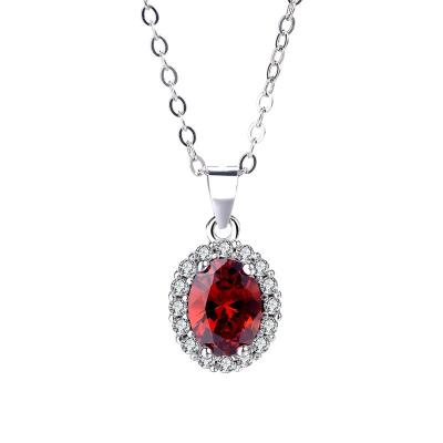 China Oval Red Cubic Zirconia Necklace 925 Sterling Silver Heart Shape Oval Crystal Pendant Necklace 925 Zirconia Necklace For Women for sale