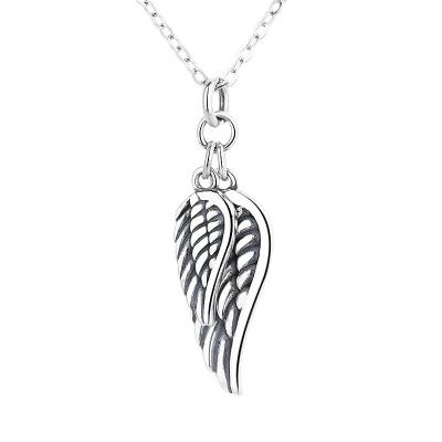 China 925 Sterling Silver Feather Necklace 925 Silver Feather Necklace Wing Pendant Long Necklace for Men or Women for sale