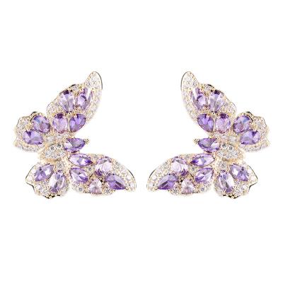 China Gold Plated Silver 925 Needle Earrings Jewelry 925 Sterling Silver Needle Diamond Butterfly Earrings Gold Earrings Large For Women for sale