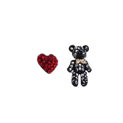 China 925 silver needle heart shape stud earrings 925 black bear heart shape rhinestone needle stud earrings silver tiny Zircon jewelry red earrings for women girls for sale