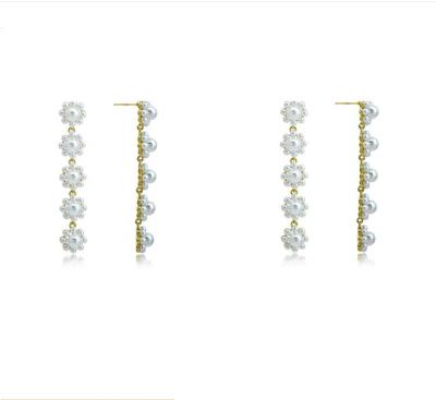 China Opal Gold Plated Stud Earrings Gold Plated 925 Silver Needle Bead Flower Drop Earrings Pearl Kneads Earrings For Women for sale