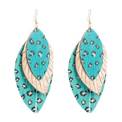 China Bohemian Bohemia Multi-Layer Leather Earrings Big Leaf Shape Leather Fashionable Earrings For Women for sale