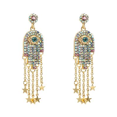 China Gold Plated Earrings Eye Earrings Luxury Women Turkish Eye Earrings Fashionable 18k Gold Plated Eye Earrings eye tassel drop ear for sale