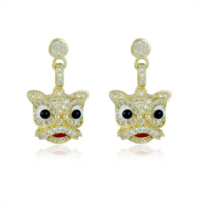 China Chinese Year Earrings Tiger Tiger Year Earrings Shape Silver Needle Brass Zirconia Earring Drop Tiger Earrings For Women for sale