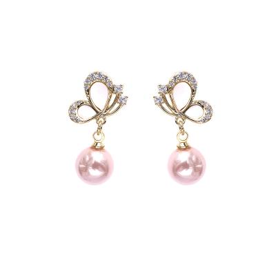 China Korean Butterfly Drop Earrings Pearl Stud Earrings 925 Silver Needle Rose Pearl Earrings For Women for sale