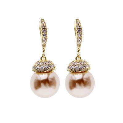 China Pearl Earring 18k Gold Plated Korean Rhinestone Pearl Earrings Drop Earrings Jewelry Wholesale Pearl Earrings For Women for sale