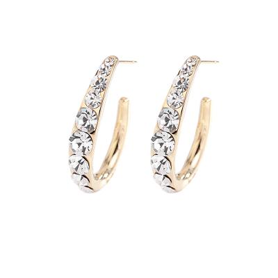 China Big C Shaped Rhinestone Earrings 18k Gold Plated Big C Shaped Earrings For Needle Stud Earrings Luxury Silver Rhinestone Earrings of women the 925 for sale