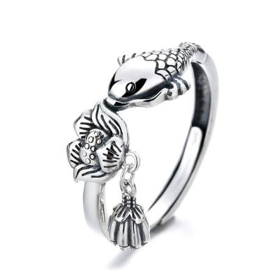 China Pendants Rings Silver 925 Lucky Ring Vintage 925 Rings Women Silver Jewelry 925 Sterling Silver Fish Lotus Pendants Rings for sale