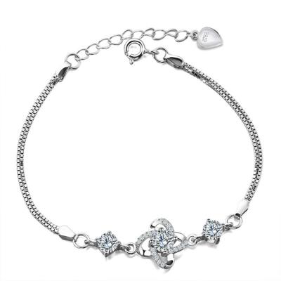 China Women's 4 Leaf Clover Bracelets 925 Sterling Sliver Jewelry 925 Four Leaf Clover Bracelet Silver Women Double Chain 4 Leaf Clover Bracelets for sale