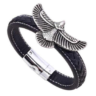 China Genuine Leather Bracelet for Men Genuine Leather Bracelets Men's Leather Bracelets and Stainless Steel Eagle Bracelet for Men's Leather Metal for sale