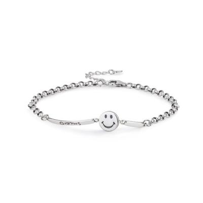 China 925 Sterling Silver Vintage 925 Sterling Silver Silver Chain Bracelet Smile Face Bracelet Happy Smile Bracelet for Girls for sale