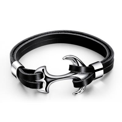 China Gift For Men Friend Street High Quality Titanium Leather Bracelet Anchor Punk Bracelet For Men for sale