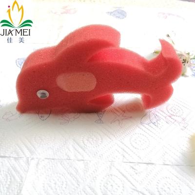 China Sustainable Eco Friendly Kitchen Sponge Red Color Dolphin Sponge Kitchen Cleaning Animal Scrubber for sale