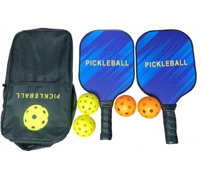 China Customized Logo Printed Outdoor PP+Glass   Fiber Pickleball Paddle  Set Two pickleball rackets Four Balls And One Bag for sale