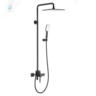 China With Sliding Bar Matt Black BRASS Rain Shower System Diverter With 5 Function Hand Held Shower for sale