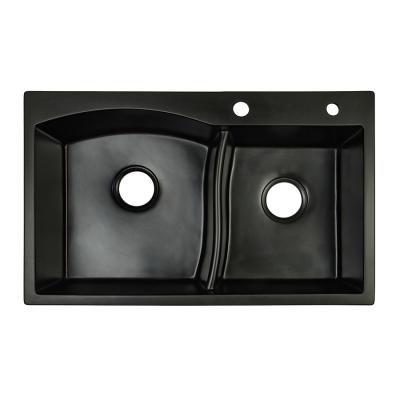 China Without Faucet Under Mount Double Bowl Black Quartz Kitchen Sink Double for sale