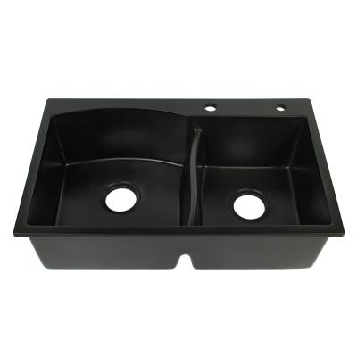 China High Quality Stone Gray Equal Classic Double Faucet Quartz Bowl Undermount Kitchen Sink for sale