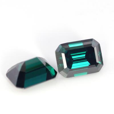 China Charming color play or fire fancy lab created dark green color emerald cut loose moissanite for sale