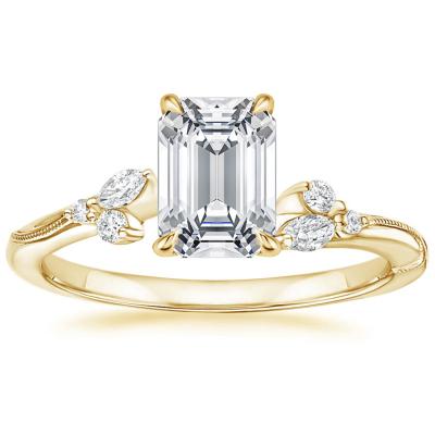 China Hot Selling Yellow Gold D, VVS-VS Emerald Cut Moissanite Wedding Rings CLASSIC Wholesale Platform Engagement Rings 14K for sale