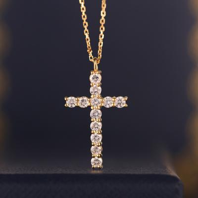 China Religious Cross Diamonds Necklace Female 18k Gold Pendant for sale