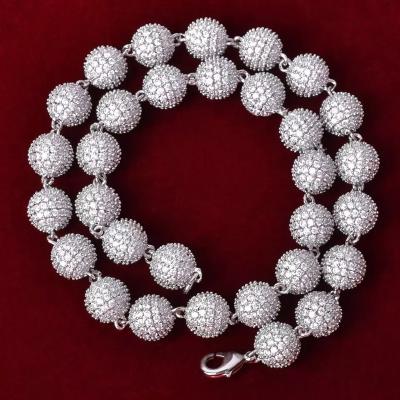 China Hiphop Customized Ball Shape Hip Hop Sterling Silver 18inch Cuban Moissanite Diamond Jewelry Link Chain for sale