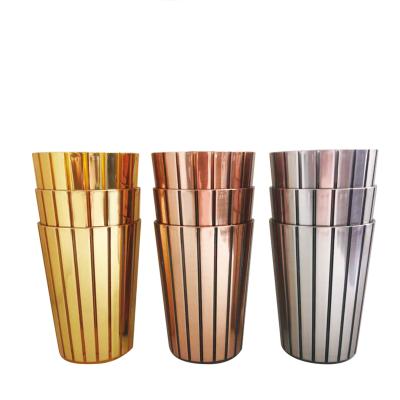 China 350ml Capacity Sustainable Transparent Glossy Plastic PS Wine Cup Electroplate Plastic Cup for sale