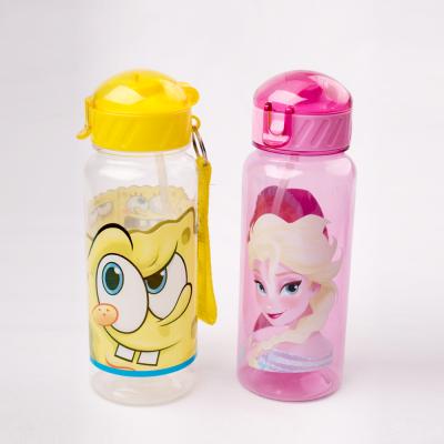 China Viable Hot Sale Wholesale Cartoon Printed KIS Sports Plastic Bottle With Straw for sale