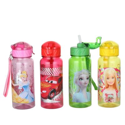 China Viable hot sale wholesale cartoon printed plastic kids sports bottle with straw kids water bottle for sale