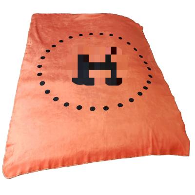 China Hot Selling 100% Plain Comfortable Super Soft Polyester Spandex Composite Orange Printed Large Letter H Throw Blanket, for sale