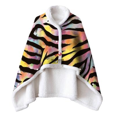 China New Design Simple Double Layer Cashmere Wearable Lazy Soft Coat Zebra Pattern Printed TV Cover - Rainbow for sale