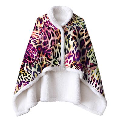 China New Design Simple Double Layer Cashmere Bestsellers Wearable Lazy Coat Leopard Pattern Printed TV Cover - Purple for sale