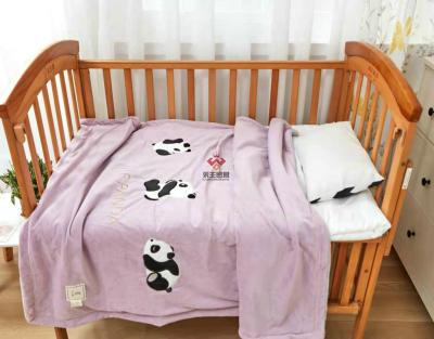 China Original Design Fashion Cartoon Anti-Static Embroidery For Children Kids Sofa Plush Blanket Purple - Three Pandas for sale