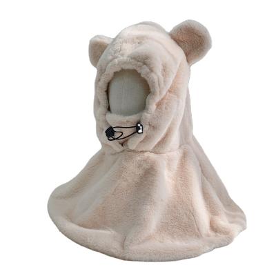 China Polyester Two-Piece Scarf Set In Hood Female Warm Windproof Bib Bib Plush Ears Bear Polyester All-in-one Polyester Blanket for sale