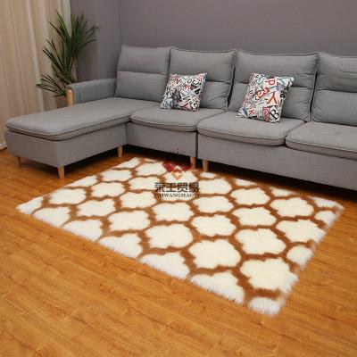 China Customized Size Washable And Shape New Design Lantern Pattern Rectangular Bay Window Artificial Fur Mat Floor Mat Plush Carpet - Cream for sale